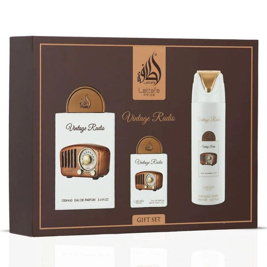 ESTUCHE LATTAFA PRIDE VINTAGE RADIO UNISEX EDP (3 PIEZAS)